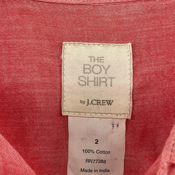 J.Crew Shirt Women's Sz 2 Red Button-Up Collared Chest Pocket Regular Curved Hem - Picture 10 of 11